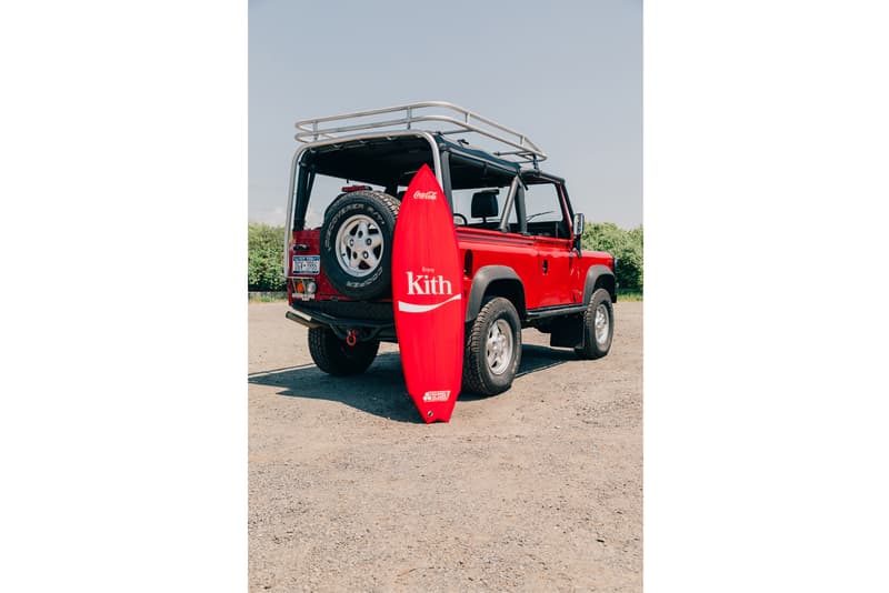 KITH Coca Cola Capsule Collection Lookbook red hoodie blue swim trunks Converse Chuck Taylor red surfboard