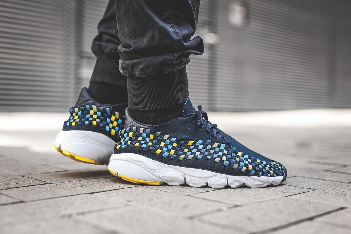 Nike Air Footscape Woven NM Ripstop On Feet Sneakers Shoes Footwear Grey Dark Obsidian Blue Tour Yellow 2017 August Release Date Info Afew