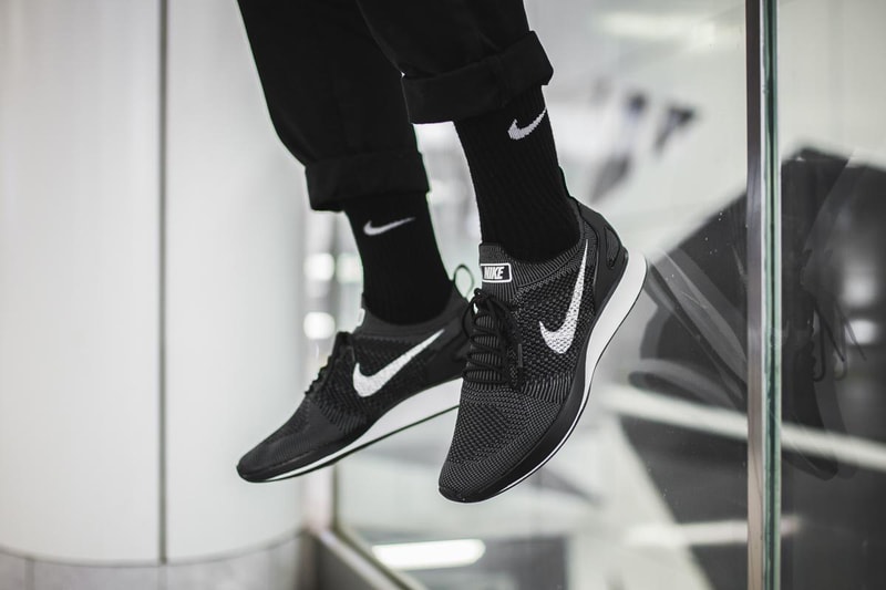 Nike Air Zoom Mariah Flyknit Racer Black White Colorway Set On Feet