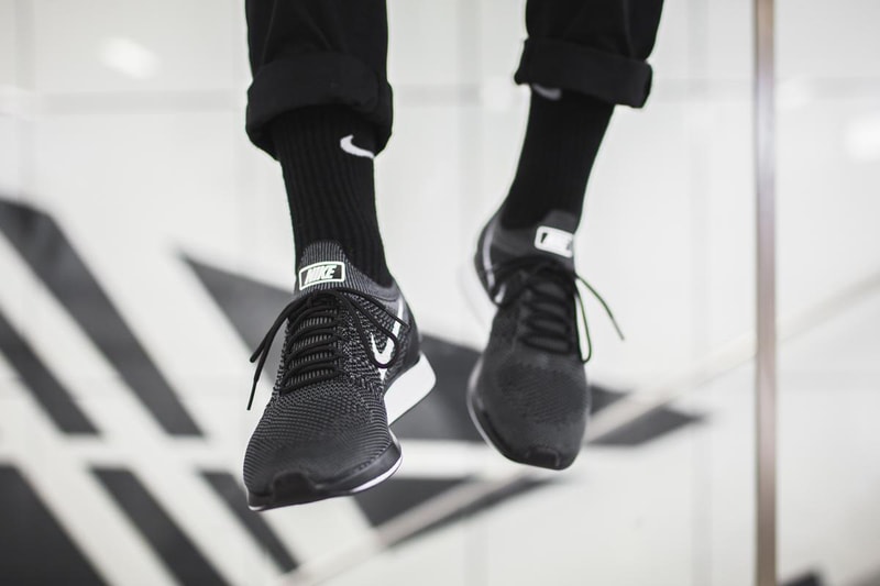 Nike Air Zoom Mariah Flyknit Racer Black White Colorway Set On Feet