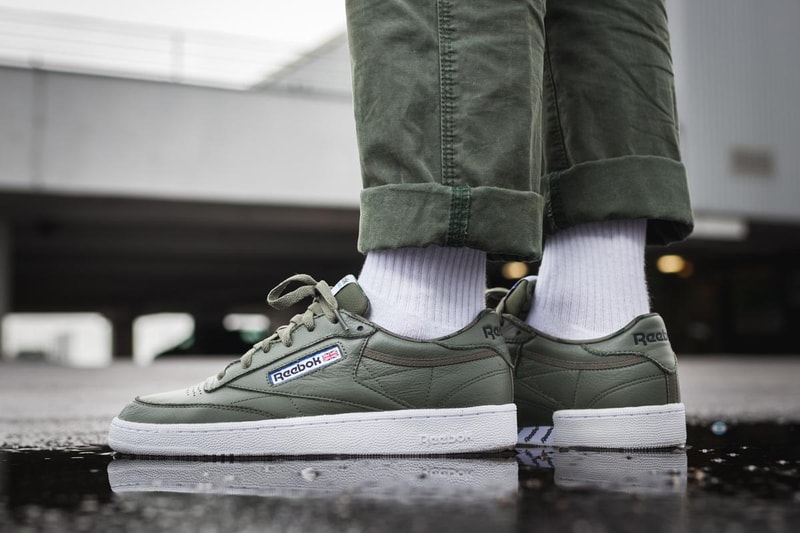 Reebok Club C 85 Overbranded Hunter Green Colorway Military Forest Leather Upper Shoe Sneaker