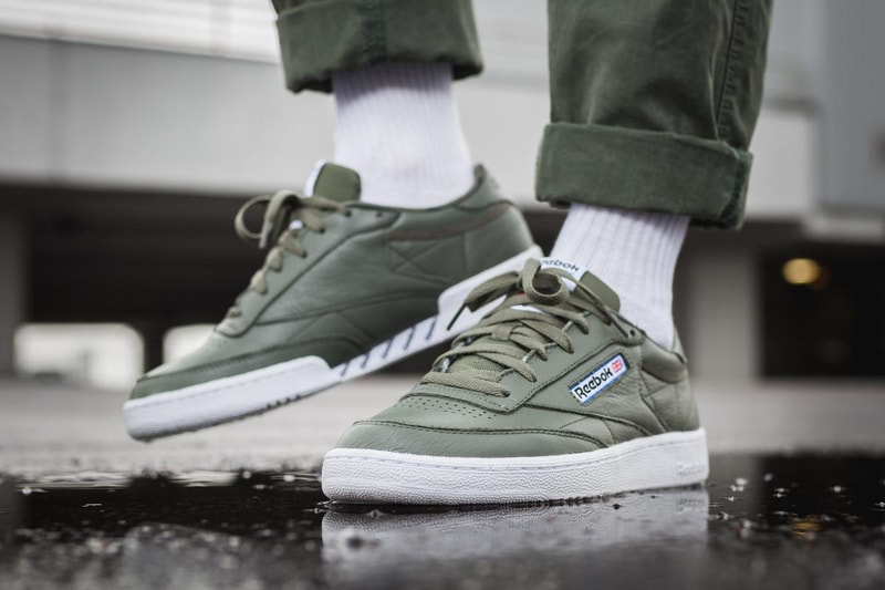 Reebok Club C 85 Overbranded Hunter Green Colorway Military Forest Leather Upper Shoe Sneaker