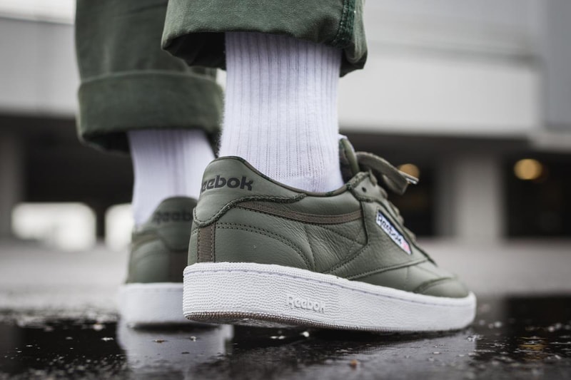 Reebok Club C 85 Overbranded Hunter Green Colorway Military Forest Leather Upper Shoe Sneaker