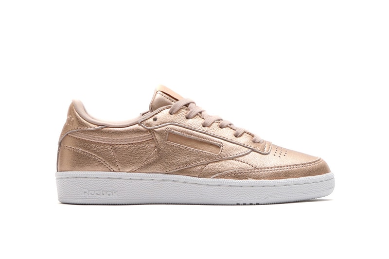 Reebok Leather Classic Club C Shiny Metallic Rose Gold Colorway