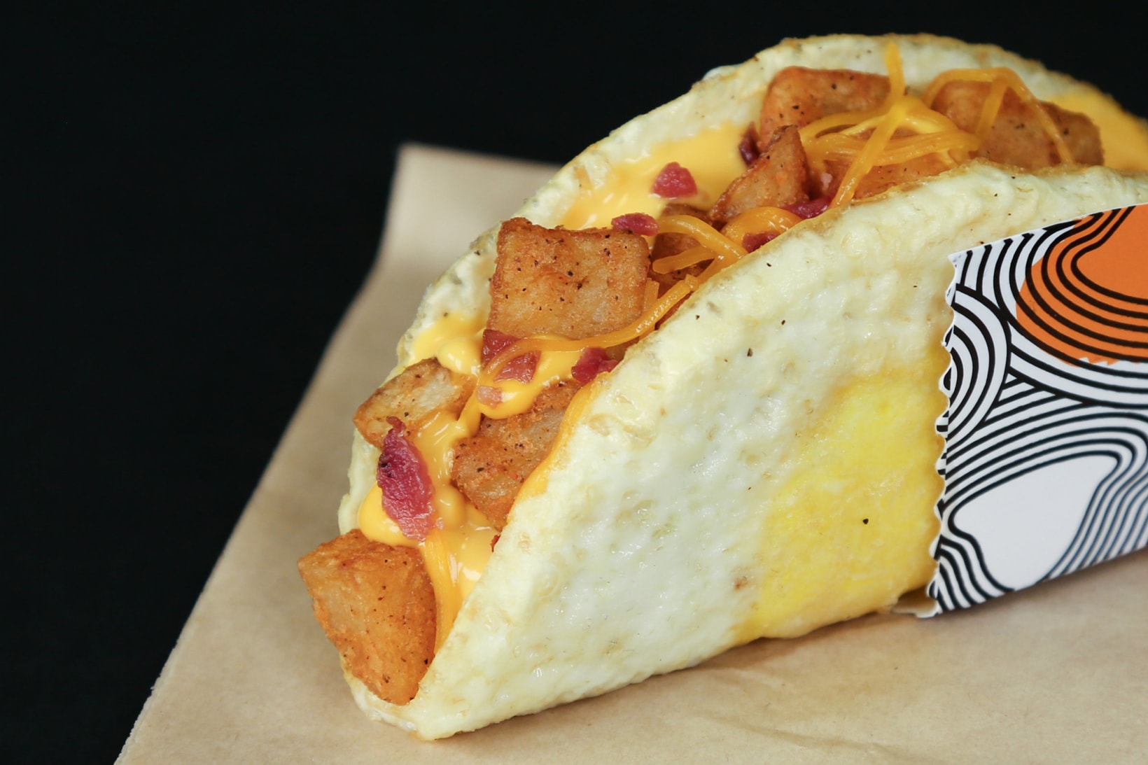 Taco Bell Naked Egg Taco Fried Egg Shell Breakfast Potatoes Cheese Sausage Bacon Fast Food