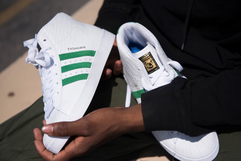 Tyshawn Jones skater skate skateboarding adidas Pro Model Vulc ADV white green snake python new york city nyc supreme street dog bulldog nico tongue stan smith
