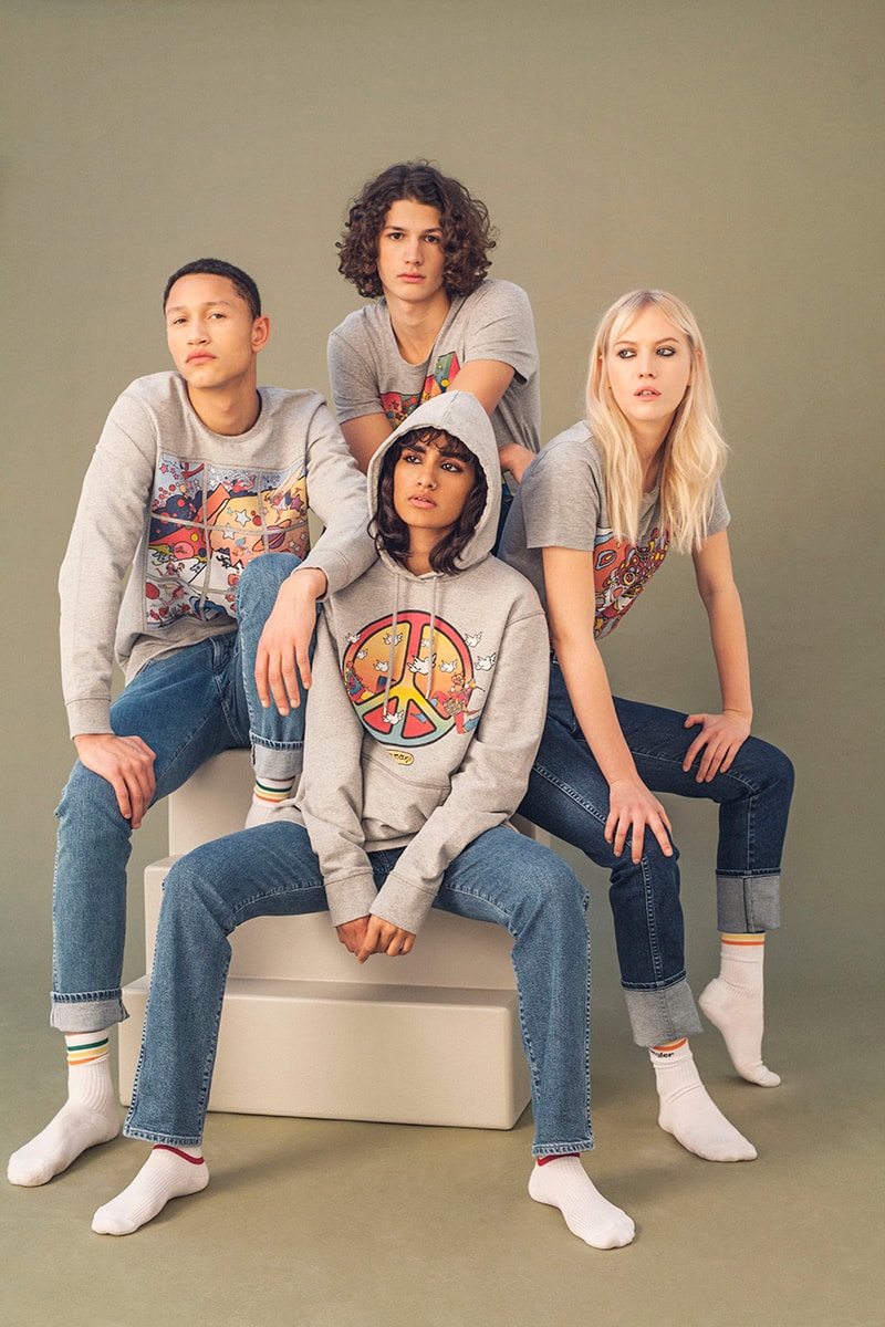 Peter Max Wrangler Jeans Autumn/Winter Collection Flower Power Peace Sign Woodstock Psychedelic Art