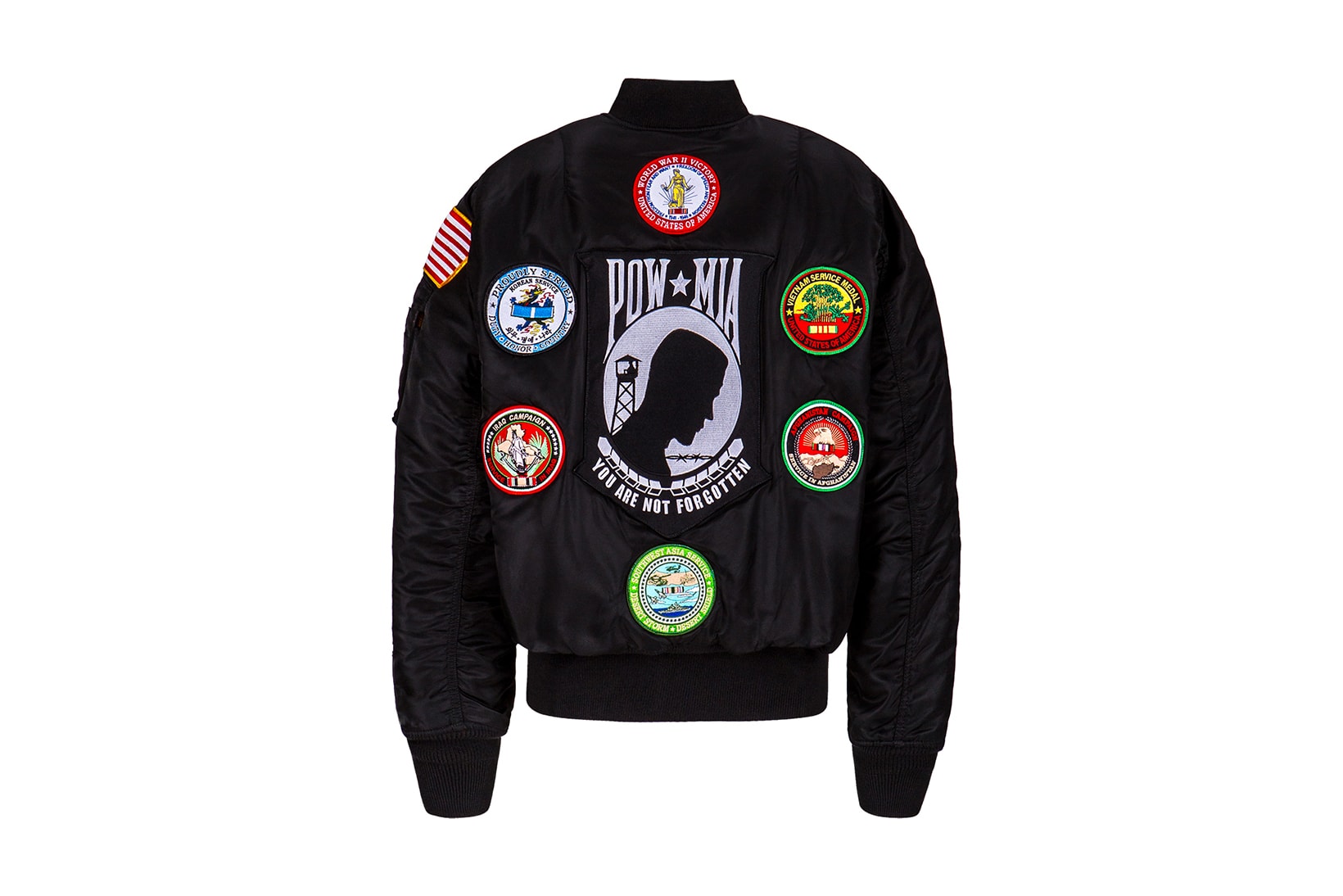 Alpha Industries MA 1 POW MIA You Are Not Forgotten Fear the Bones Flight Jacket Limited Edition