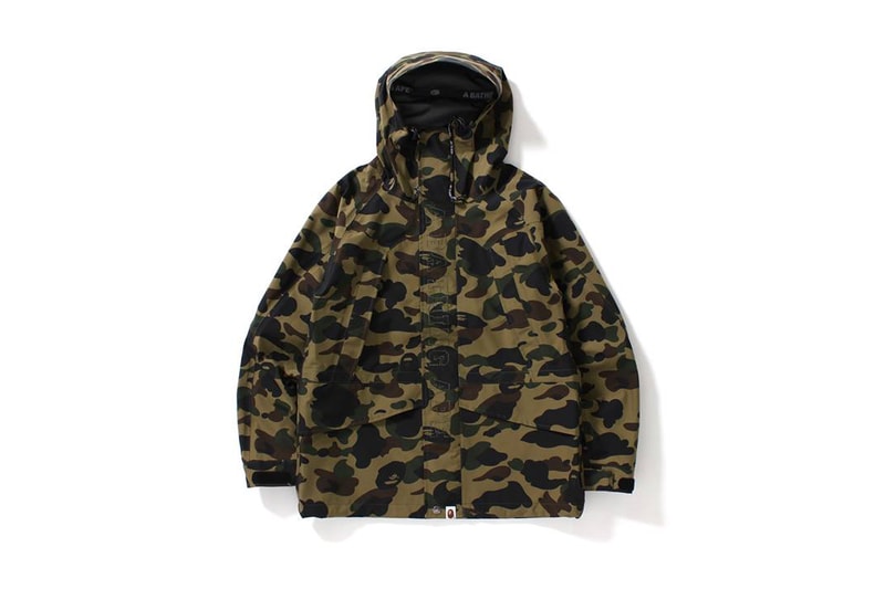 BAPE 1ST CAMO GORE TEX Snowboard Jacket Long Hoodie Jacket A Bathing Ape Green Yellow Camouflage 2017 September 23 Release Date Info