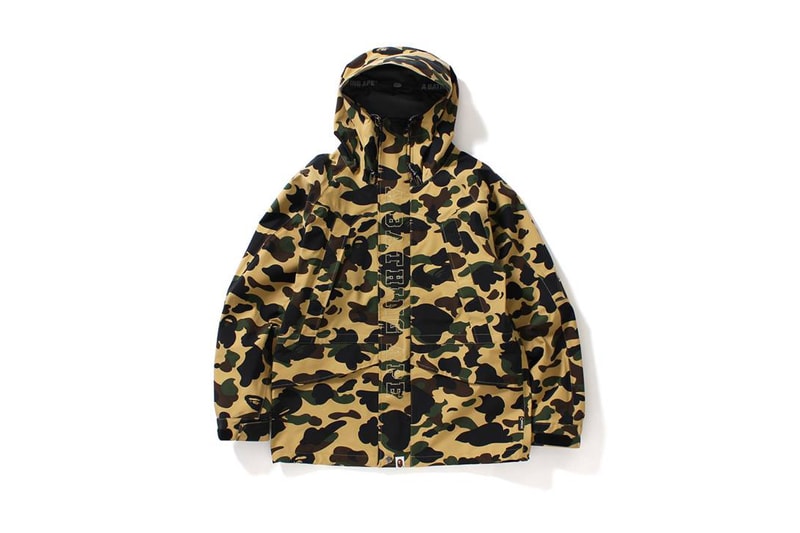 BAPE 1ST CAMO GORE TEX Snowboard Jacket Long Hoodie Jacket A Bathing Ape Green Yellow Camouflage 2017 September 23 Release Date Info