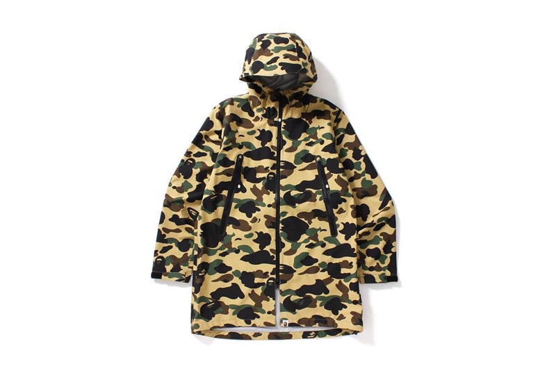 BAPE 1ST CAMO GORE TEX Snowboard Jacket Long Hoodie Jacket A Bathing Ape Green Yellow Camouflage 2017 September 23 Release Date Info