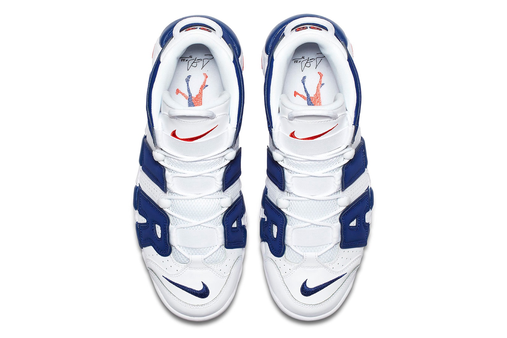 Nike Air More UptempoNew York Knicks Scottie Pippen Patrick Ewing white royal orange footwear blue navy