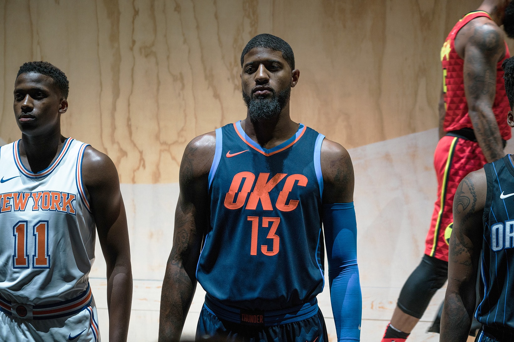 Nike NBA jersey Unveiling Los Angeles sports fashion Kevin Durant Paul George JR Smith Nike Air Force 1 Off White Recap