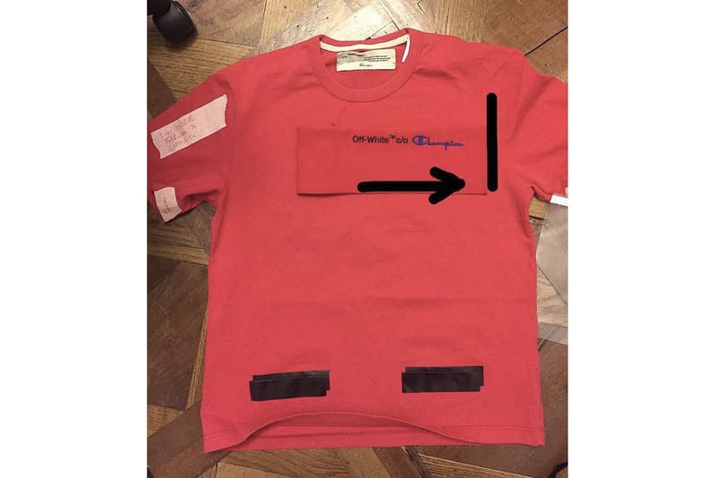 off white champion red hoodie