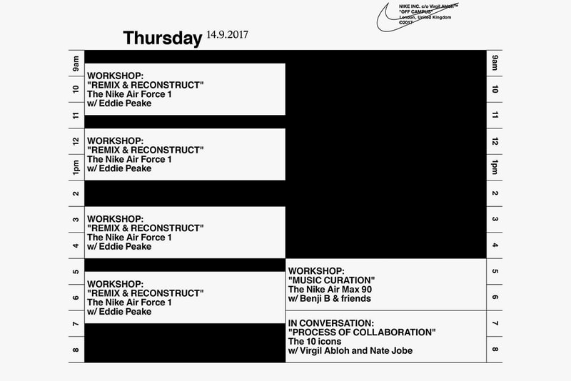 Virgil Abloh x Nike OFF CAMPUS No Vacancy Inn JME Martine Rose Kim Jones Michelle Lamy Eddie Peake Grace Wales Bonner