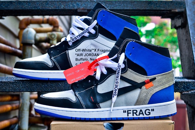 Off White c/o Virgil Abloh fragment design Collaboration Air Jordan 1 AJ1 On Feet Custom Sneakers Closer Look