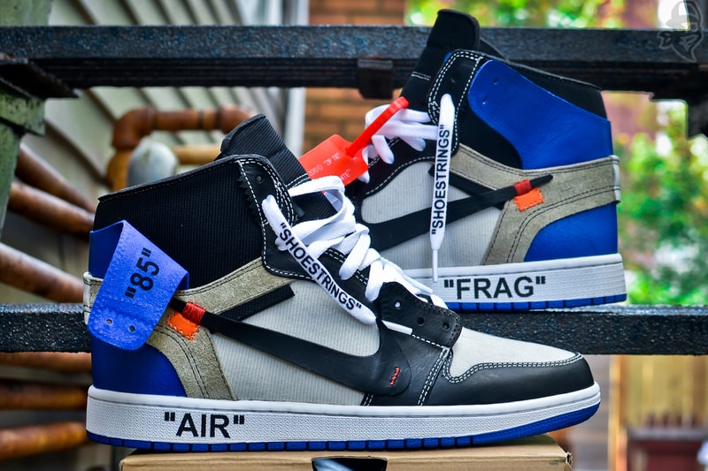 Off White c/o Virgil Abloh fragment design Collaboration Air Jordan 1 AJ1 On Feet Custom Sneakers Closer Look