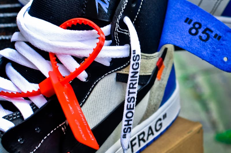 Off White c/o Virgil Abloh fragment design Collaboration Air Jordan 1 AJ1 On Feet Custom Sneakers Closer Look