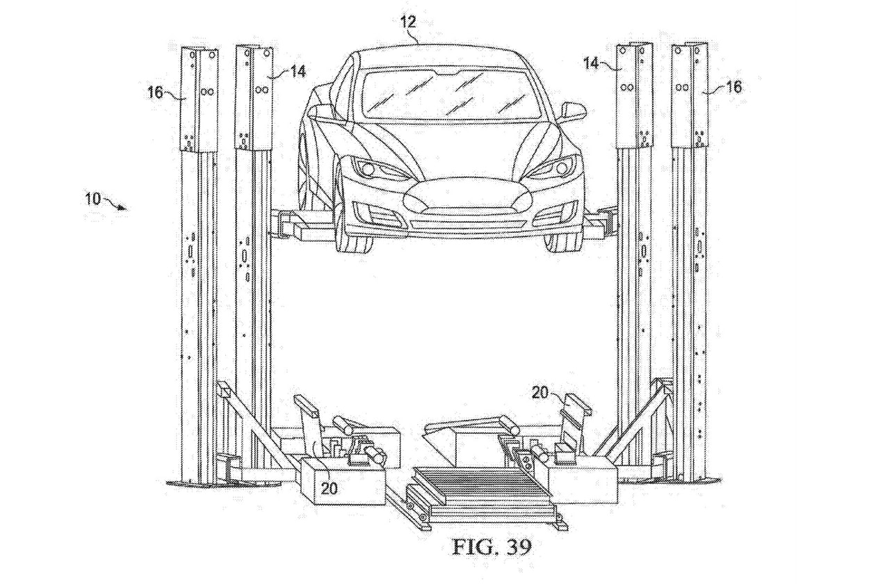 Tesla EV Battery Swapping Machine Patent Automotive Cars Technology Elon Musk