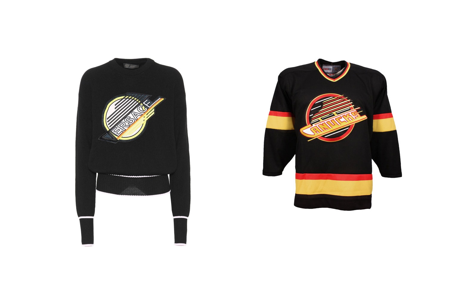 Versace Sweatshirt Logo Vancouver Canucks NHL Hockey Fashion Plagiarism Copy Black