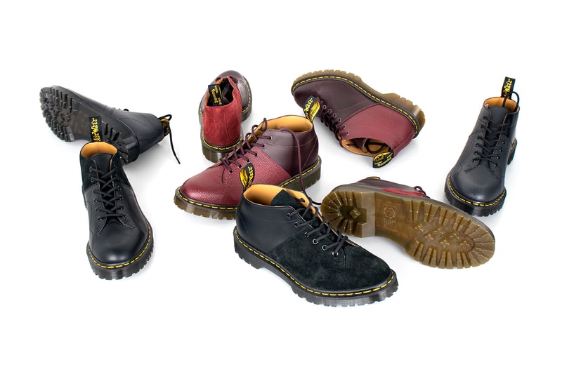 Engineered Garments Dr. Martens Monkey Boots Cherry Black Suede Pebbled Leather