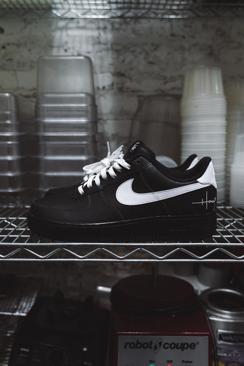 Nike Air Force 1 Low Honeys Chicago Staff Shoes Custom Bespoke Script Logo Restaurant black white