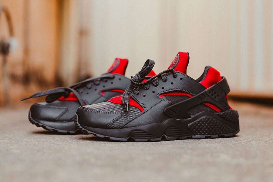 grey and red huaraches