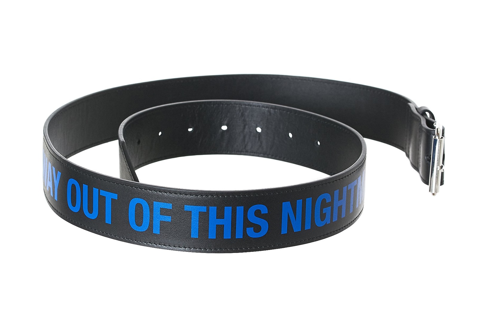 Raf Simons ANY WAY OUT OF THIS NIGHTMARE Graphic Print Leather Belt Black Blue 2017 Fall Winter October Release Date Info H Lorenzo
