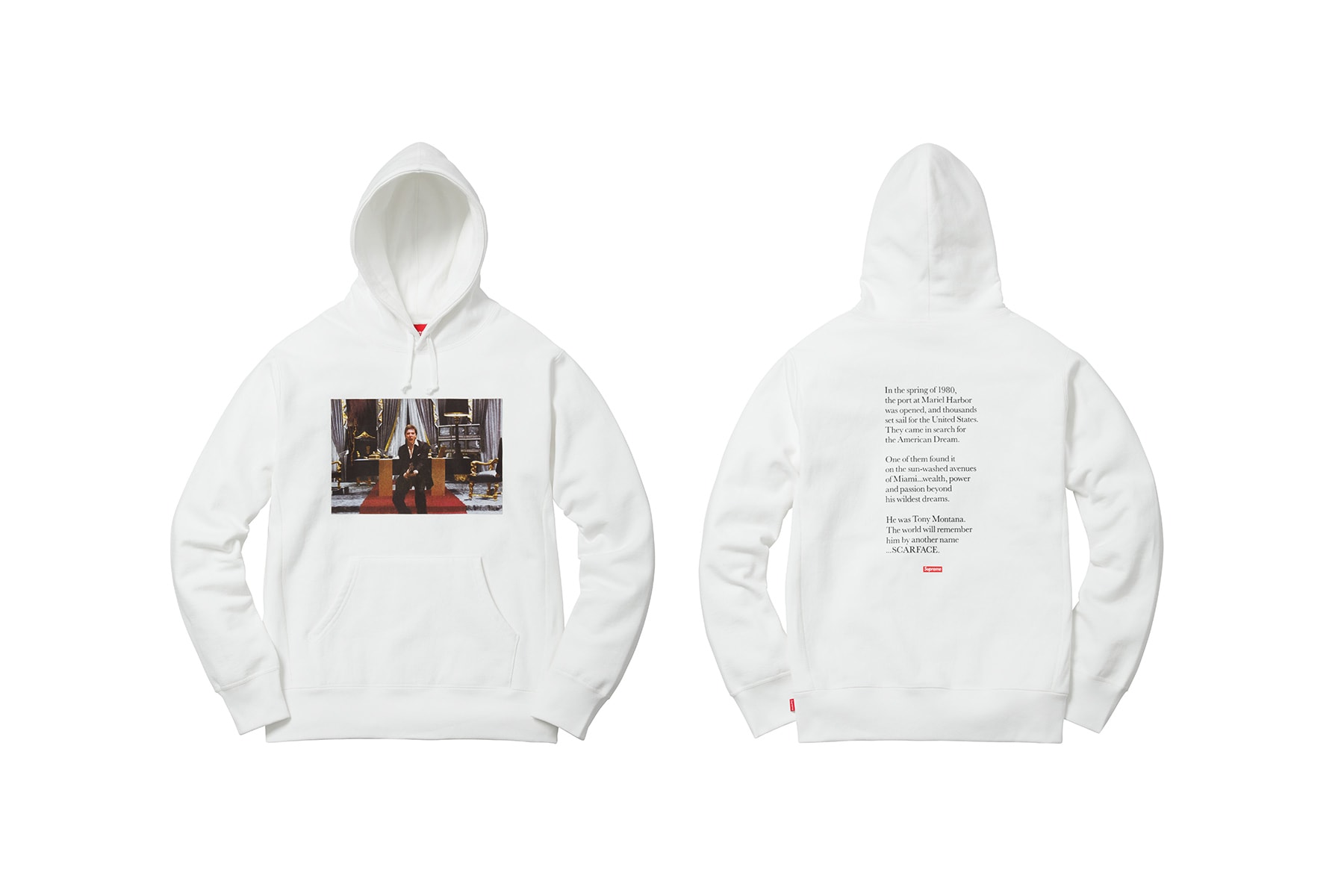 Supreme Scarface White Hoodie Say Hello to My Little Friend