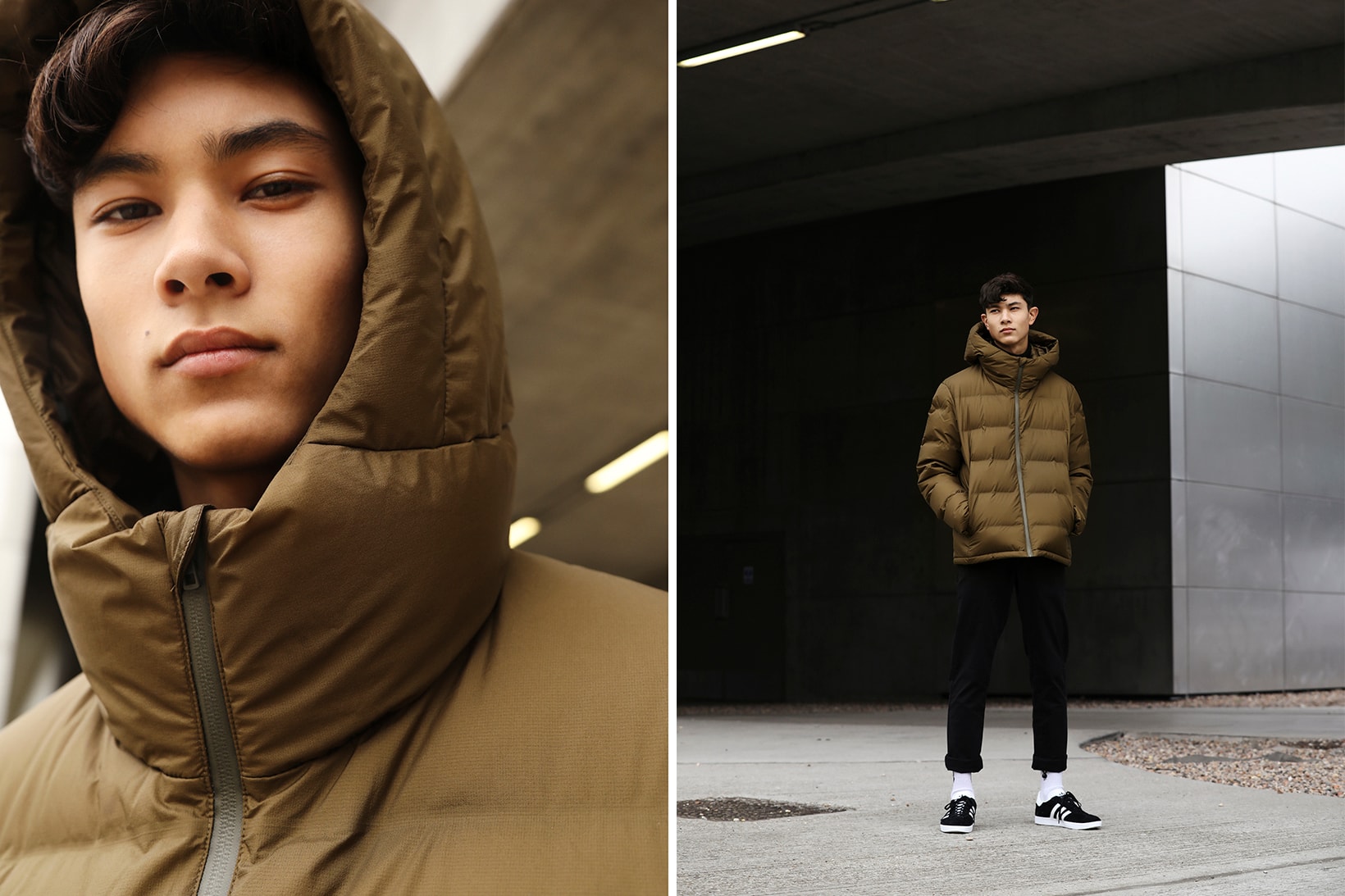 Uniqlo Seamless Down Innovation Lookbook collection bubble coat jacket parka outerwear blue grey gray brown
