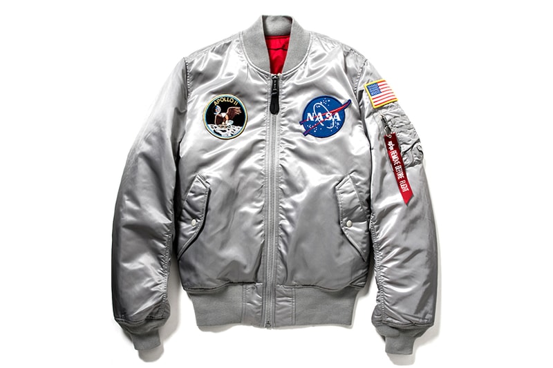 Alpha Industries MA 1 Tight Apollo Bomber Jacket nasa space metallic silver program patches patch patchwork bomber jacket coat