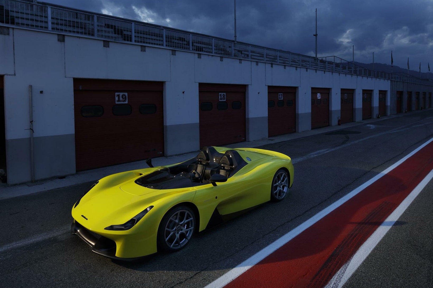 Dallara Stradale Road Car Unveiled Roadster yellow convertible sportscar sports race racecar Italian italy carbon-fiber no doors doorless