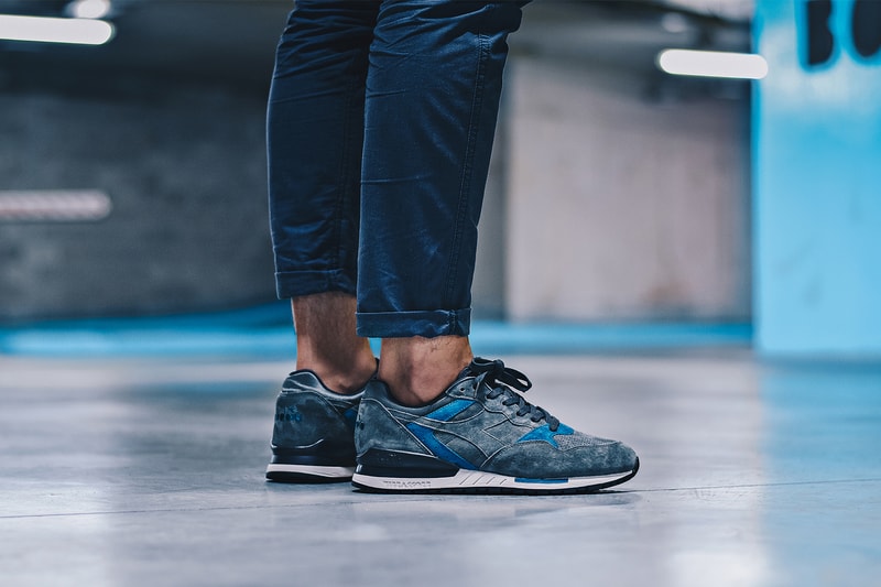 Diadora Intrepid Premium on foot footwear castle rock smoke black cosmic blue grey gray xtreme sneakers shoes footwear
