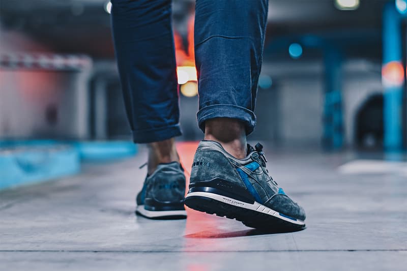 Diadora Intrepid Premium on foot footwear castle rock smoke black cosmic blue grey gray xtreme sneakers shoes footwear