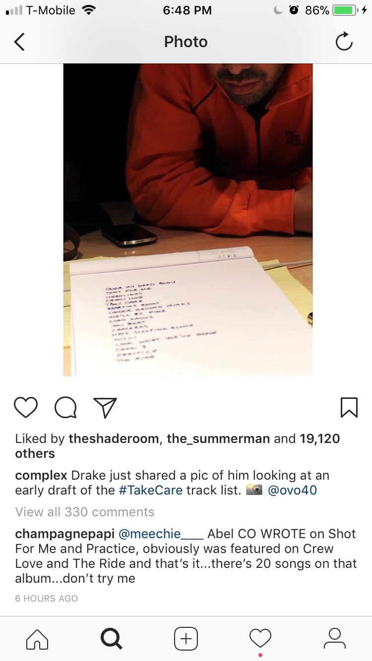 drake take care album tracklist