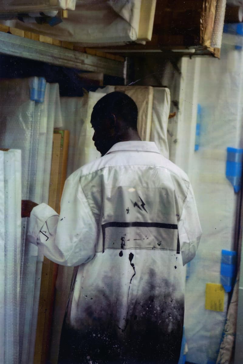 fragment design A COLD WALL Collaboration Teaser Samuel Ross Instagram 2017 November 17 part 1 jackets jacket coat coats outerwear ICONOGRAPHY T-SHIRT 1 SHATTERED ACETATE PAINT STAINED UTILITY BAG
