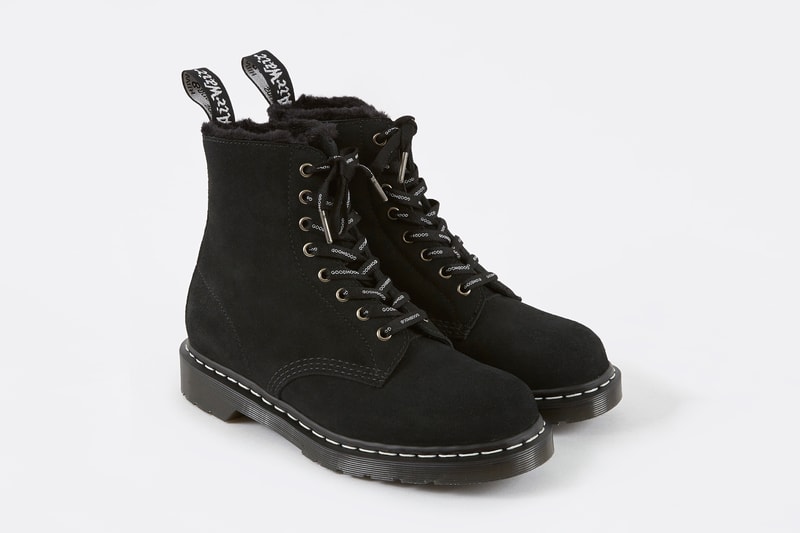 Goodhood Dr. Martens 8-Hole Boot Black Colorway Suede Outer Faux Fur Lined Shoe