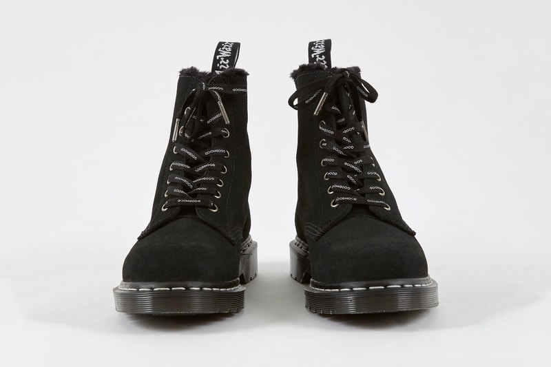 Goodhood Dr. Martens 8-Hole Boot Black Colorway Suede Outer Faux Fur Lined Shoe