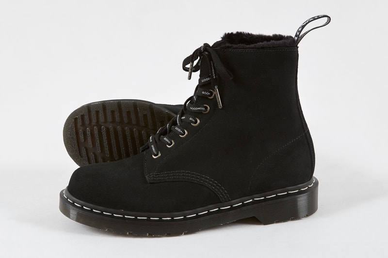 Goodhood Dr. Martens 8-Hole Boot Black Colorway Suede Outer Faux Fur Lined Shoe