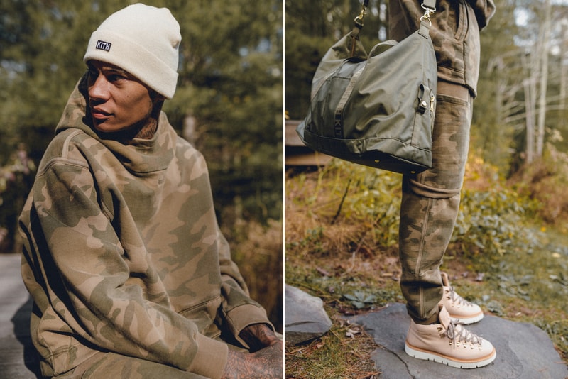 KITH Winter 2017 Lookbook Ronnie Fieg fashion streetwear jacket outerwear coat hoodie camouflage flannel jeans denim Fracap boots hiking