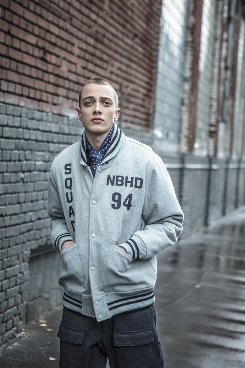 NEIGHBORHOOD 2017 Fall Winter Editorial GRIND Magazine Moscow Japan Styling Shearling Jacket Jeans Patches Overall Logo Neck Warmer Baseball Jacket