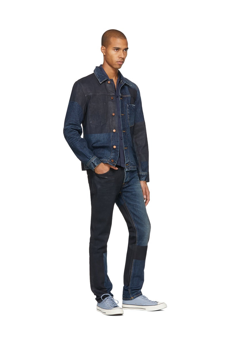 Nudie Jeans 2017 Fall Winter SSENSE Exclusives Painted Dry Selvedge Ronny Jacket Fearless Freddie Black Blue Patches Skinny Lin