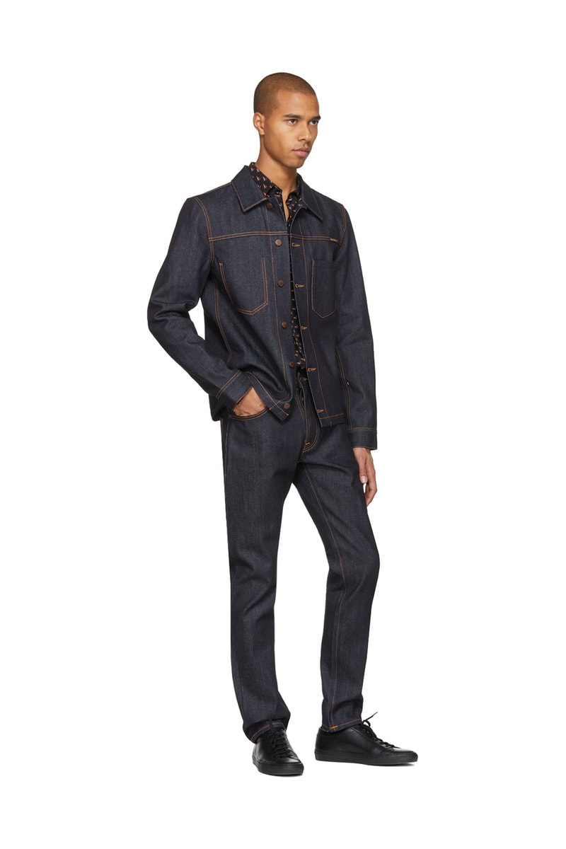 Nudie Jeans 2017 Fall Winter SSENSE Exclusives Painted Dry Selvedge Ronny Jacket Fearless Freddie Black Blue Patches Skinny Lin