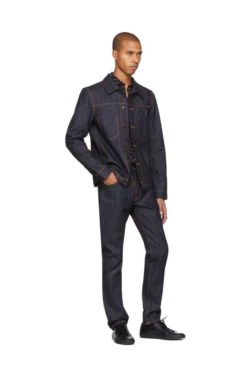Nudie Jeans 2017 Fall Winter SSENSE Exclusives Painted Dry Selvedge Ronny Jacket Fearless Freddie Black Blue Patches Skinny Lin