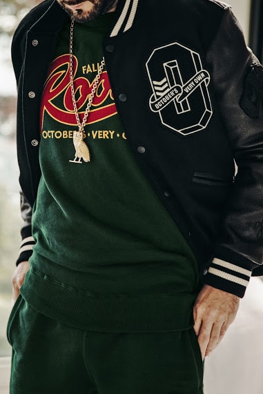 Octobers Very Own Roots Fall Winter 2017 Lookbook fashion  sweats sweatsuit sweatshirt crewneck hoodie varsity jacket sweatpant 40 model