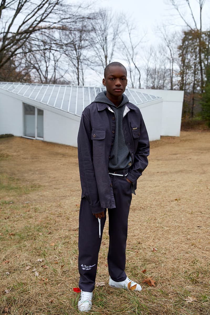 OFF WHITE 2018 Pre Fall House Hunting Collection Lookbook Virgil Abloh April Release Date Info Drop Release Suit Beret Sneaker Suit Jumpsuit Logo Scarf Jacket Bomber Bag Belt Sweater Sandal Slide Tie