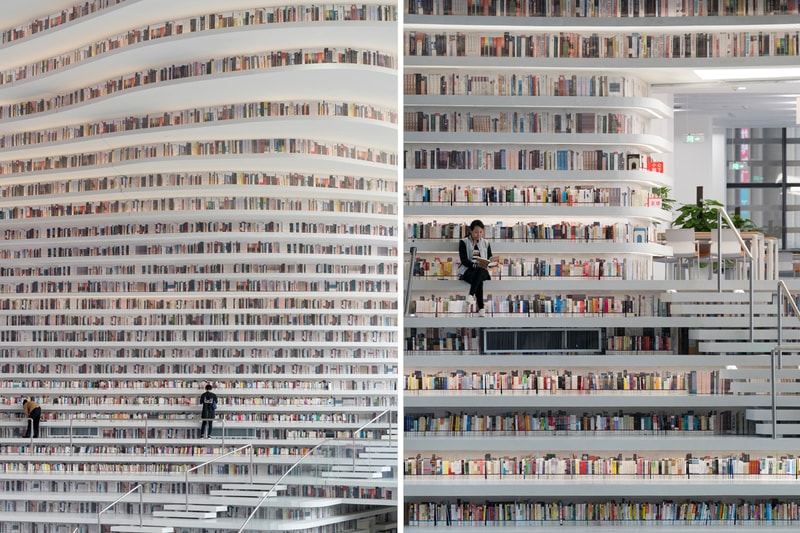 Tianjin Binhai Library China Design By MVRDV develop GMP architekten architecture architectures sphere ball white bgass urban planning and design institute TUPDI cave books bookshelves bookshelf orb eye