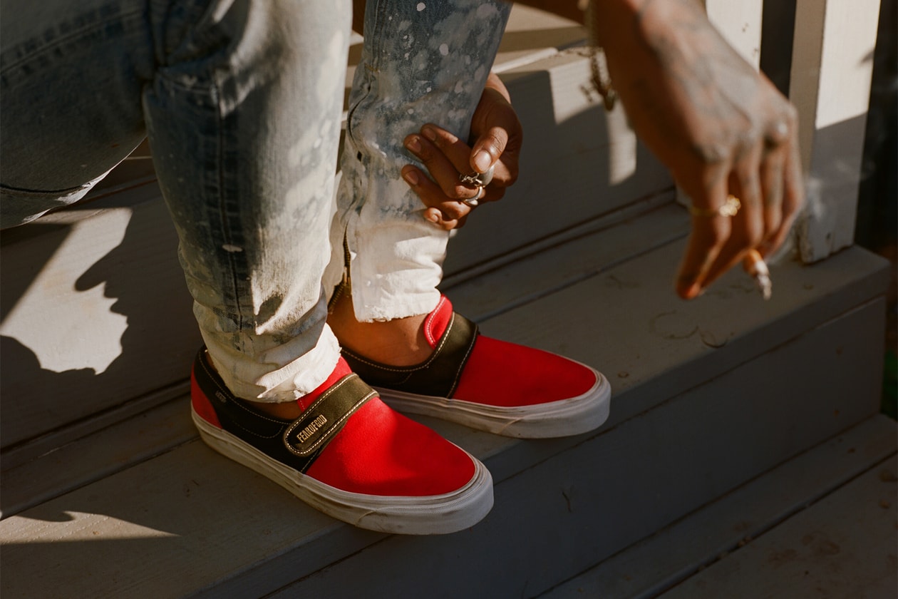 Exclusive Vans Fear of God FOG f.o.g. Collection Jerry Lorenzo Footwear sneakers shoes red white black corduroy, canvas or suede Slip-On 47 V DX Mountain Edition 35 DX and Era 95 DX pacsun pac sun