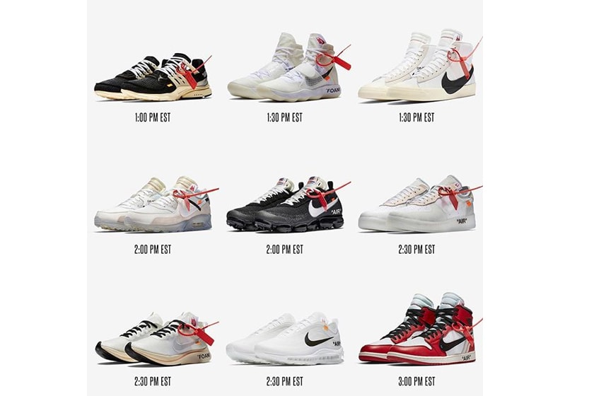 Virgil Abloh Nike The Ten SNKRS Release Schedule Off White