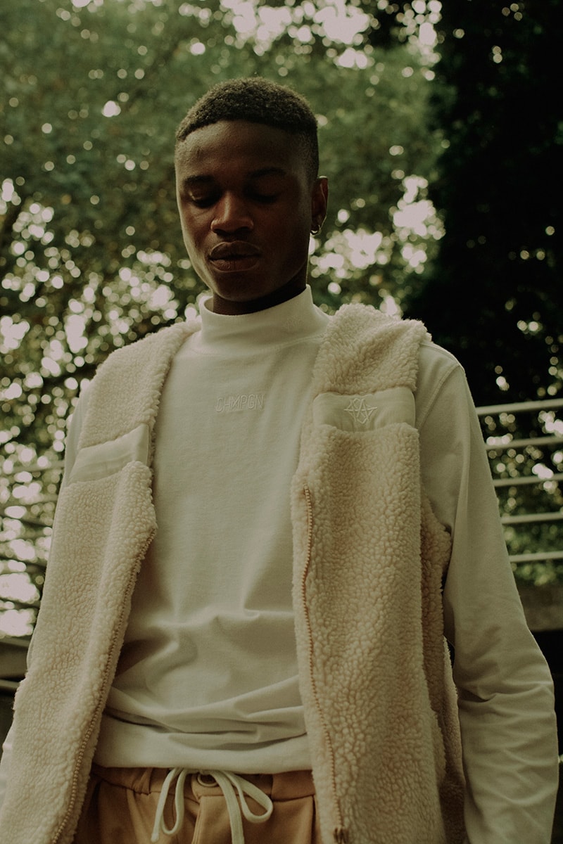 fall winter 2017 fashion lookbooks lookbook french CHMPGN jacket fleece shearling warm cropped pants turtleneck converses